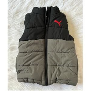 Puma Puffer Vest Boy Toddler XXS Size 3T 4T Full Zip Insulated Black Grey